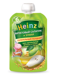 Пюре Heinz фруктовый салатик/злаки, с 6 месяцев, 90г (12 штук)